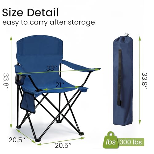 2 Pack Folding Camping Chair with Cup Holder & Side Storage Bag 300lbs Capacity Lightweight High Back Portable for Beach, Picnic, Sport, Cyan - color: Cyan, size: 2 Pack