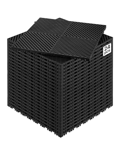 VEVOR Interlocking Drainage Mat, 15.7” x 15.7” Modular Interlocking Cushion, 24 Pcs Splicing Drainage Mats, Non-Slip PP Drainage Floor Tile and Shower Mat, for Garage, Garden, Kitchen & Outdoor, Black - color: Black, size: 15.7 x 15.7 inch
