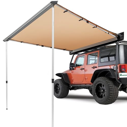 VEVOR Vehicle Awning 4.6'x6.6' Roof Rack Pull-Out Sun Shade UV50+ PU3000mm, Retractable Weatherproof 4x4 Side Awning for SUV Outdoor Camping & Overland (Hardware Included), w/Waterproof Storage Bag - color: Khaki 4.6X6.6ft Car Awning