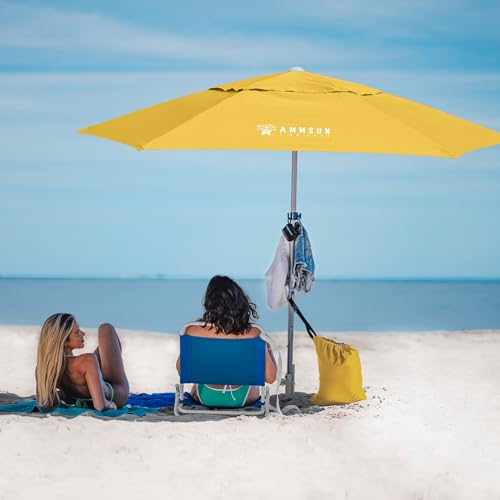 AMMSUN 8ft Heavy Duty High Wind Commercial Grade Patio Beach Umbrella with Separate Sand Anchor Air Vent Carry Bag Fiberglass Ribs without Tilt Outdoor umbrellas for sands Yellow - color: Yellow