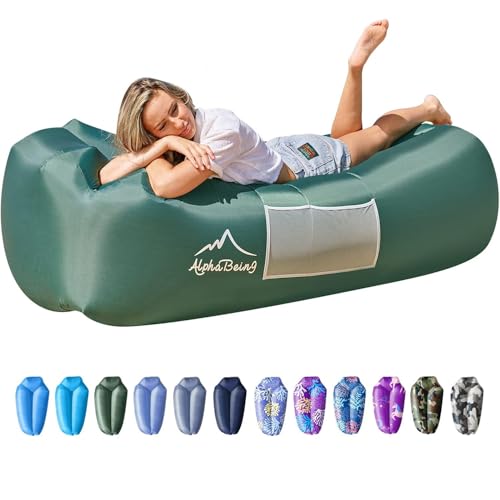 AlphaBeing Inflatable Lounger Beach Chair Accessories, Air Sofa Hammock Inflatable Couch for Camping Backyard Lakeside with Compression Sacks, Ideal Outdoor Gifts for Adults - color: MILITARY GREEN