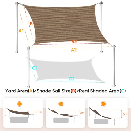 Quictent 12x16ft Rectangular Sun Shade Sail 185G HDPE Canopy 98% UV Block Outdoor Patio Garden Commercial Deck with Hardware Kit Brown - color: Brown, size: 12 x 16 ft, style: Rectangle