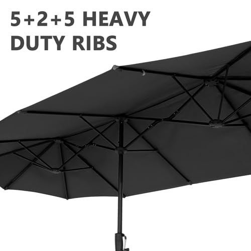 13Ft Large Patio Umbrella Outdoor Double-Sided Market Umbrella w/Easy Crank for Yard, Poolside, Deck, Black - color: Black, size: 13FT Umbrella