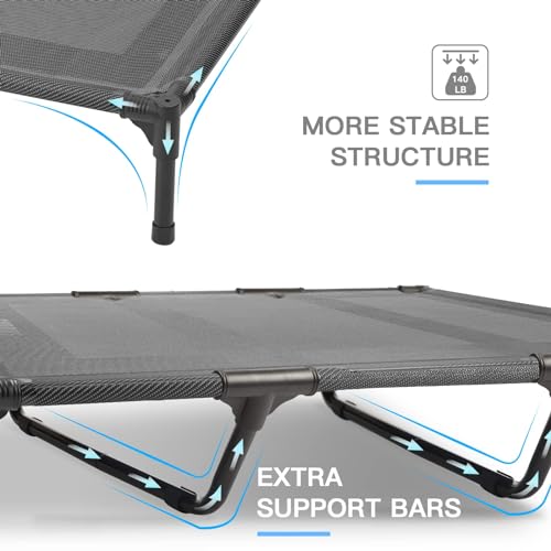 Suddus Elevated Dog Bed for Large Dogs 140lb, Breathable Cooling Raised Dog Cot with Dual Support Bars & Metal Frame, No-Slip Feet, Waterproof Pet Bed for Indoor/Outdoor, X-Large, 48 * 36 * 9in, Grey - color: Grey, size: XL (48"L x 36"W x 9"H)