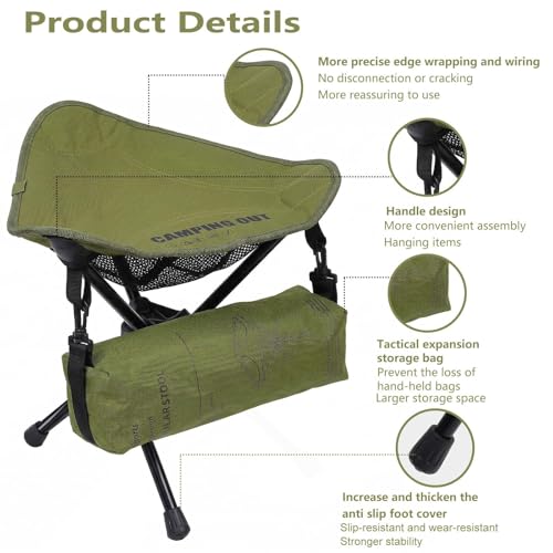 Foldable Backpack Stool,Folding Chair with Storage Pouch,Pocket Chair Can be rotated 360° ,Pocket Chairs for Adults 264 lbs,Ultralight,for Camping, Fishing, Hiking, Travel, Picnic (2026 new model)