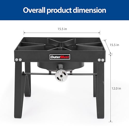 OuterMust Outdoor Propane Burner Heavy Duty Propane Gas Stoves for Cooking with 10 PSI Regulator and Cast Iron Braided Holes Perfect for Home Brewing, Crawfish Boiler, Turkey Fryer and Seafood Boiler - size: Single Burner - Heavy Duty