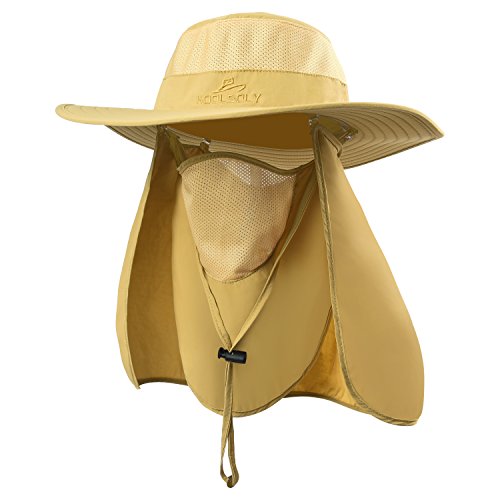 Fishing Hat,Sun Cap with UPF 50+ Sun Protection and Neck Flap,for Man and Women - color: Khaki