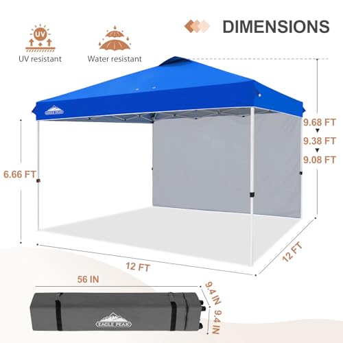 EAGLE PEAK Commercial Canopy 12x12 Pop Up Canopy Tent with 1 Sidewall, Easy Setup Heavy Duty Instant Event Shelter for Vendors & Markets, Outdoor Sun Shade, Blue - color: Blue, size: 12x12