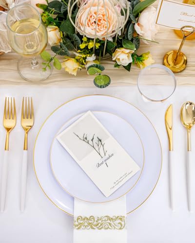 Supernal Elegant White and Gold Plastic Dinnerware Set – Premium Heavy-Duty Disposable Plates & Gold Plastic Silverware for Weddings, Outdoor Parties & Birthdays (Serves 30) - color: 150pcs White and Gold Plastic Dinnerware Set