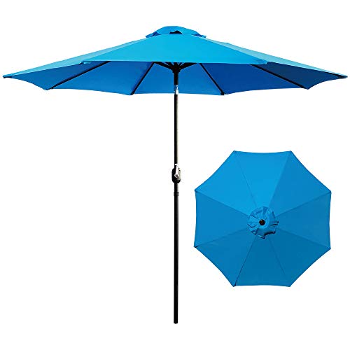 ABBLE Outdoor Patio Umbrella 9 Ft Stripe with Crank and Tilt, Weather Resistant, UV Protective Umbrella, Durable, 8 Sturdy Steel Ribs, Market Outdoor Table Umbrella - Aqua - color: Aqua