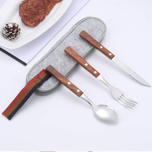 Camping Cutlery Set with Stainless Steel Knife Fork Spoon, Reusable Lunch Box Flatware Set with Gray Carry Bag for Outdoor Hiking Picnic