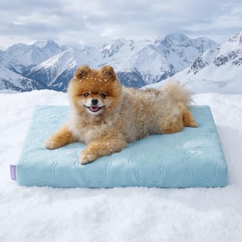 LE SURE Cooling Dog Bed for Small Dogs, Q-Max>0.5 Cooling Mat with Removable Washable Cover, Breathable Orthopedic Egg Crate Foam Summer Pad for Active/Long-Haired/Senior Pets/Cats/Puppy, 23x17 Inch - color: Cooling Blue, size: 23x17x2.8