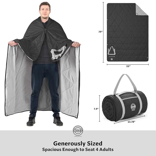 STOVER Large Waterproof Outdoor Stadium Blanket- Extra Thick Soft Fleece Camping Blanket for Travel, Picnics, Sports, Dogs- 79"x55", Warm, Windproof, Sand-Proof, Lightweight, Packable (Stadium Black) - color: 01 - Stadium Black