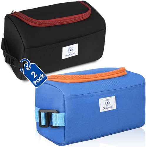 Genteen 2 Packs Freezable Snack Bag Built with Ice Packs,Small Cooler Bag Insulated Bag Reusable, Zip Closure with Buckle Handle for Travel/School/Work (Black+Blue) - color: 2pk Blue+Black
