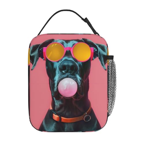 Reusable Dog Lunch Box for Kids Girls Boys Women Adult, Insulated Cool Great Dane Lunch Bag,Polyester Cooler Handbags Case for School Picnic Work Travel Outdoor Beach or Hiking (Pink) - color: Great Dane 02