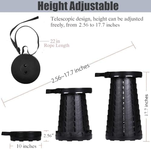 Fishboy Upgraded Collapsible Stool, 400lbs Max Weight, Lightweight But Sturdy, Portable Retractable Folding Telescoping Foldable Camping Stool for Adults Outdoor Fishing Hiking BBQ - color: Black