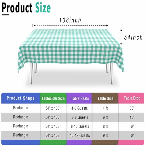 2 Pack Green Gingham Picnic Tablecloths - 54 * 108 Inch Green and White Checkered Rectangular Plastic Tablecloths for Parties - color: Green Gingham, size: 54" x 108" Rectangular (2 Pack)