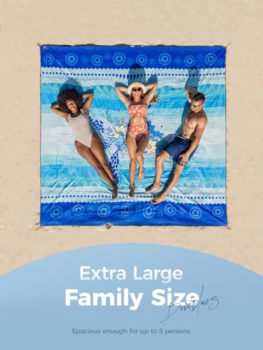 Diveblues Beach Blanket Oversized Extra Large 110" * 118"/ 9 * 10 Ft,Beach Mat Waterproof Sandproof,Soft and Durable, Picnic Mat for Travel Camping, Beach Vacation,4 Stakes & 1 Travel Bag - color: Dream Turtle