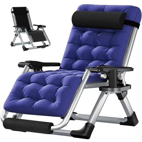 DoCred Oversized Zero Gravity Chair, 29In XL Lawn Folding Lounge Chairs, Lawn Recliner, Reclining Patio Lounger Chair, Folding Portable Chaise with Detachable Soft Cushion, Cup Holder, Headrest - color: Oversized Blue, style: Zero Gravity Chair