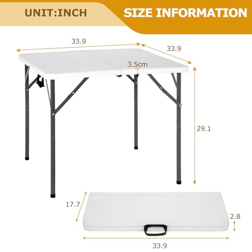 PayLessHere 34" Square Plastic Folding Card Table, Portable Outdoor Dining Table with Collapsible Legs and Carrying Handle,Plastic Tables for Camping,Picnic, Office, Party, White - color: White, size: 34"