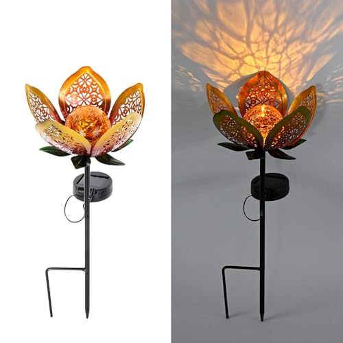 Solar Lights Outdoor Garden Decor,LED Lotus Flower Lamp, Metal Tulip Solar Lawn Lamp for Courtyard Decoration, Garden Gifts for Women - color: Golden