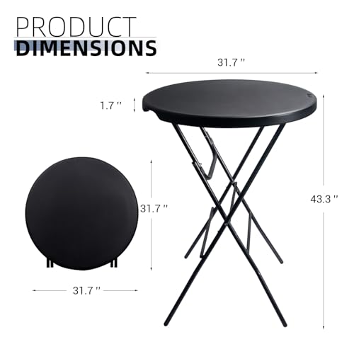 Byliable 32in Cocktail Table Black High Top Folding, Portable Bar Height Folding Table Round with Removable Carbon Black Legs, Indoor Outdoor Banquet for Parties, Commercial, Speech - color: Black, size: 32×43 in