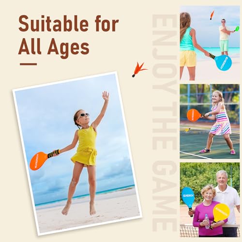 Paddle Ball Set – Indoor & Outdoor Racket Game for Kids, Teens, and Adults, Badminton & Camping Games Essentials, Fun for Beach, Yard, and Lawn Play All Year Round - color: Wooden Bule Green Yellow Orange, size: 4 Paddles 4 Balls