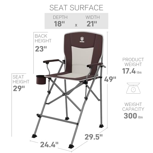EVER ADVANCED Tall Camping Folding Chair 31", Portable Directors Chair, Bar Height Camping Chair with Carry Bag and Footrest, Armrest, Heavy Duty Supports 300 Lbs Red - color: Red, style: Fabric