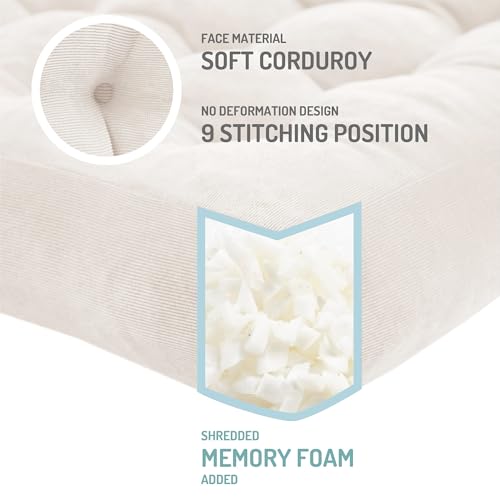 Degrees of Comfort Meditation Floor Pillow, Square Large Pillows Seating for Adults, Tufted Corduroy Cushion for Balcony Bedroom Tatami Living Room, Beige, 22x22 Inch - color: Square | Beige | 1 Pack, size: 1 Pack