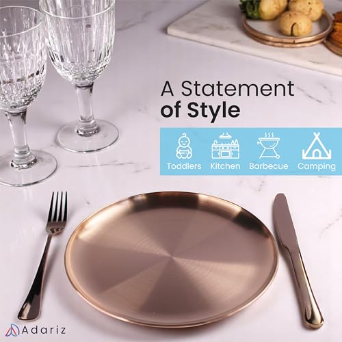 Rose Gold Stainless Steel Dinnerware Set – 12-Piece Elegant Plates, Forks & Knives for Home & Outdoor – Durable, Rust-Resistant, Lightweight, Travel-Friendly, Dishwasher Safe