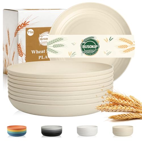 Large Dinner Plates Set for 8, Wheat Straw Plate 11 Inch, Unbreakable & Lightweight Serving Plates, Microwave & Dishwasher Safe Big Plate for Restaurant, Camping, Kitchen - Beige - color: Beige, size: 11 Inch