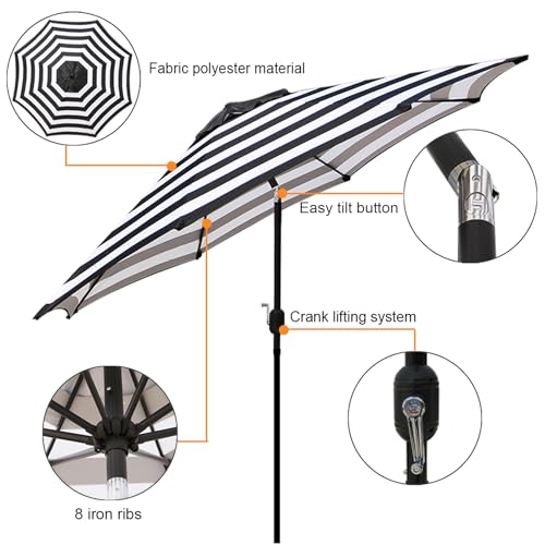 Blissun 9' Outdoor Patio Umbrella, Outdoor Table Umbrella, Yard Umbrella, Market Umbrella with 8 Sturdy Ribs, Push Button Tilt and Crank - color: Black & White Stripe