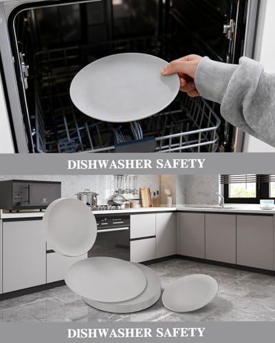 WONDERFUL 32pcs Light Grey Plastic Plates Reusable Unbreakable & Dishwasher safe Dishes Set Outdoor Plates Includes:16 Dinner 10" and 16 Dessert Plate 7.3" Ideal for BBQ Camping Outdoor Party - color: Light Drey