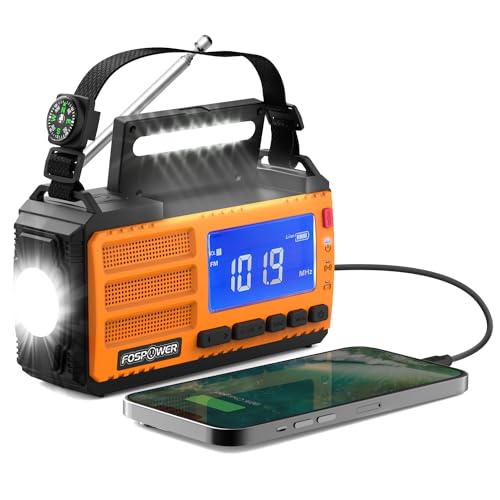 FosPower NOAA Emergency Weather Radio D8 37000mWh Portable Power Bank, AM/FM, USB/Solar/Hand Crank Charging, SOS Alarm & Flashlight for Indoor/Outdoor Emergency - Orange - color: 08 - Model D8 - Orange