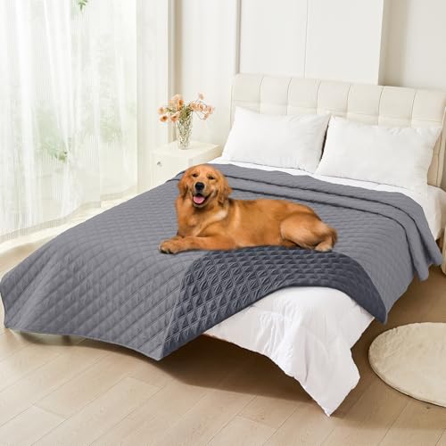Smiry Waterproof Dog Bed Cover Pet Blanket, Soft Washable Dog Blanket for Furniture Bed Couch Sofa Reversible, Checkered (82"x120", Grey/Dark Grey) - color: Grey/Dark Grey, size: 82x120 Inch