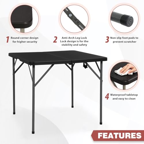 PayLessHere 34" Folding Tables Plastic Folding Card Table Half Portable Foldable Square Table for for Parties Wedding BBQ Camping, Black - color: Black, size: 34"