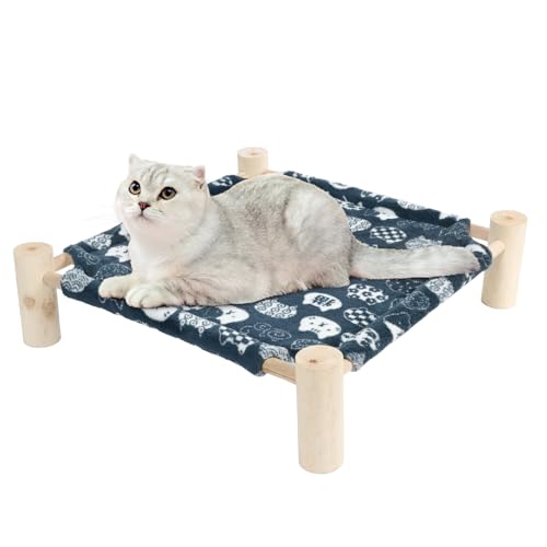 Patas Lague Cat and Dog Hammock Bed for Small Dogs, Brethable Wooden Cat Pet Rabbit Elevated Bed Cots Furniture for All Seasons Fleece Navy Blue - color: Navy Blue