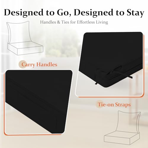 downluxe 24x24 Outdoor Chair Cushions, Waterproof Fade Resistant Patio Furniture Cushions with Handle & Removable Cover, Deep Seat Outdoor Cushions for Sofa, Couch and Patio Chairs, Black - color: Black, size: 24 x 24 Inch