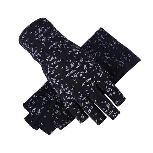 Lightweight Summer Fingerless Gloves Men Women UV Sun Protection Driving Cotton Gloves Nonslip Touchscreen Mittens - color: 2pairs-gray+floral Black