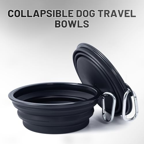 Dog Bowl Pet Collapsible Bowls, 2 Pack Collapsible Dog Water Bowls for Cats Dogs, Portable Pet Feeding Watering Dish for Walking Parking Traveling with 2 Carabiners (Black+Black, Medium) - color: Black+Black, size: Medium