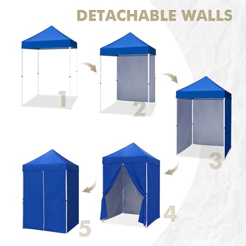 EAGLE PEAK 5x5 Instant Canopy with 4-Side Wall Panels, Small Pop up Portable Canopy Tent with Carry Bag, Light Weight Sun Shelter for Sports, Camping and Beach, Blue - color: Blue