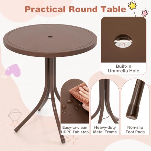 KOTEK Kids Picnic Table with Umbrella, Outdoor Table & 2 Folding Chairs, Cute Pattern Children’s Patio Furniture, Portable Kids Table and Chair Set for Backyard, Garden, Beach (Brown) - color: Brown Monkey