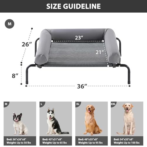 RRPETHOME Large Elevated Cooling Dog Bed, Raised Pet Cot Beds for Large Dogs, Elevated Outdoor Dog Bed, Chew Proof Portable Cooling Pet Cot with Skid-Resistant Feet and Breathable Mesh - color: Grey, size: 36.0"L x 26.0"W x 8.0"Th