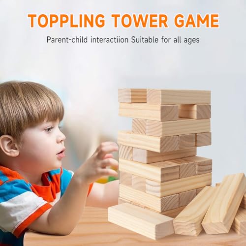 SHAREWIN Nattork Giant Tumbling Tower (Stack from 1.77Ft to 4+ Ft), Wood Stacking Giant Blocks Game| Made from Premium Pine Wood| Ideal for Family, 54PCS - color: Nature Wood