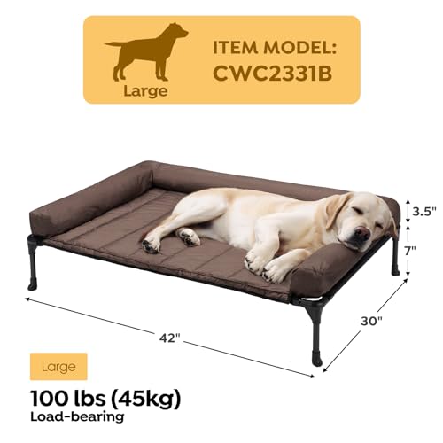 Veehoo Cooling Elevated Dog Bed Add Removable Waterproof Bolster Cushion Mat, Raised Pet Cot with Breathable Teslin Mesh, No-Slip Feet, Dog Couch Bed for Indoor Outdoor, Large, Brown CWC2331B - color: Brown, size: 42.0"l X 30.0"w X 7.0"th