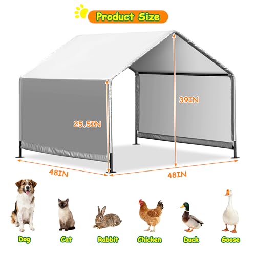 4'x 4'x 3.3' Dog Shade Shelter, Outdoor Dog Tent Dog House Canopy Waterproof, Sun Protection with Ground Stakes for Pet Medium Large Dogs, Cats, Pigs, Chicken, Goose (4‘’)