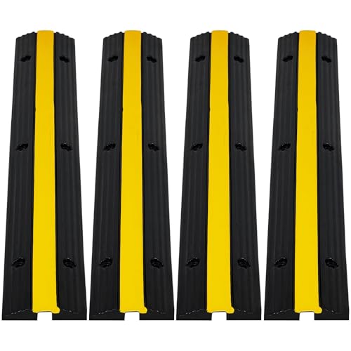 4 Pack of 1-Channel Rubber Cable Protector Ramps, Heavy Duty 22000 Lbs Load Capacity Cord Cover, Cable Wire Cord Cover Ramp, Speed Bump, Driveway Hose Cable Ramp Protective Cover - size: 102×15.5×3cm-4 Large Channel