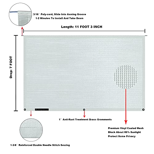 Tentproinc RV Awning Sun Shade Screen 7' X 11' 3'' (Fit for 12' Awning) Mesh Sunshade Screen for RV Awning Shadescreen Motorhome Camping Trailer Awning Sunscreen UV Blocker - 3 Year Warranty (Gray) - color: Gray, size: 7' x 11'3'' -Actual Measurement