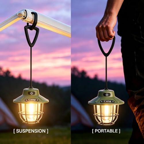 Camping Lantern Rechargeable, Camping Lantern 1200LM 3 Brightness, Adjustable Brightness, Portable LED Camping Tent Light, Rustic Lantern Decor, Camping Tent Lamp, Camping Essentials for Home - style: Green