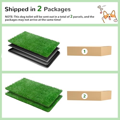 Generic 30" x 20" Dog Grass Pad with Tray, 3-Piece Washable Artificial Grass Pee Pad for Dogs, Large Indoor/Outdoor Pet Toilet - size: L 30x20x2IN-3 Grass Pads